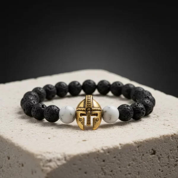 bracelet arène 02, pierre volcanique et quartz blanc