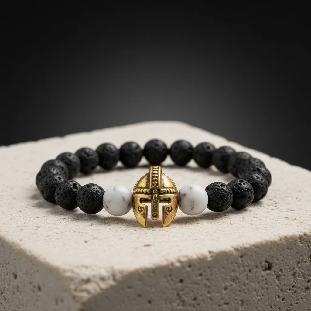 bracelet arène 02, pierre volcanique et quartz blanc bracelet arène 02, pierre volcanique et quartz blanc