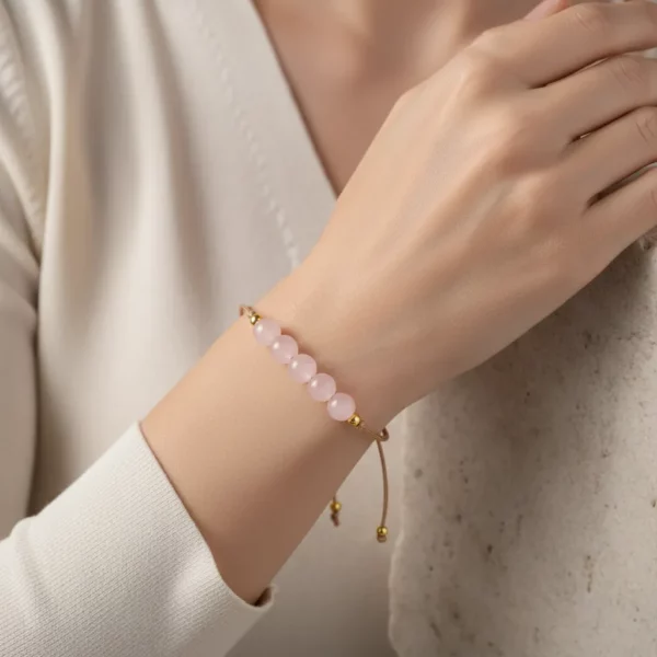 bracelet déesses 02, quartz rose cordon