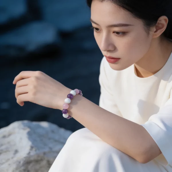 bracelet déesses 01, améthyste et quartz rose